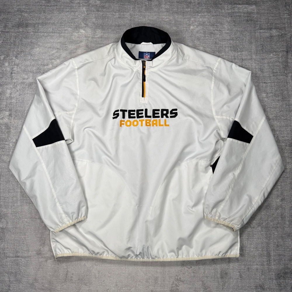 Pittsburgh Steelers Jacket Mens XL White Vtg Y2K Reebok Quarter Zip NFL Sideline